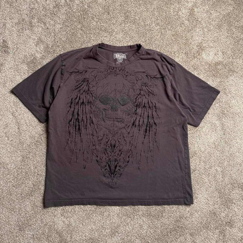 GREY Y2K MMA ELITE "WING SKULL" GRAPHIC TEE
